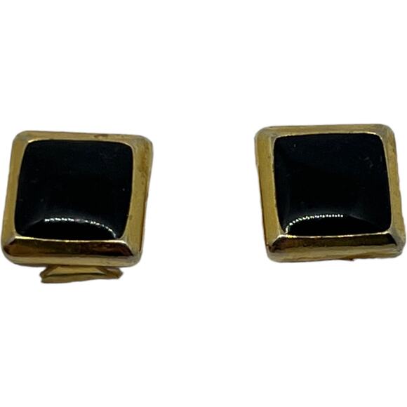 Black and Gold 90s Square Clip-On Earrings - Good Condition - Picture 3 of 8